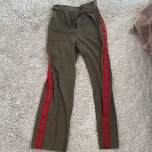 Zara XS green pants with red stripe on side